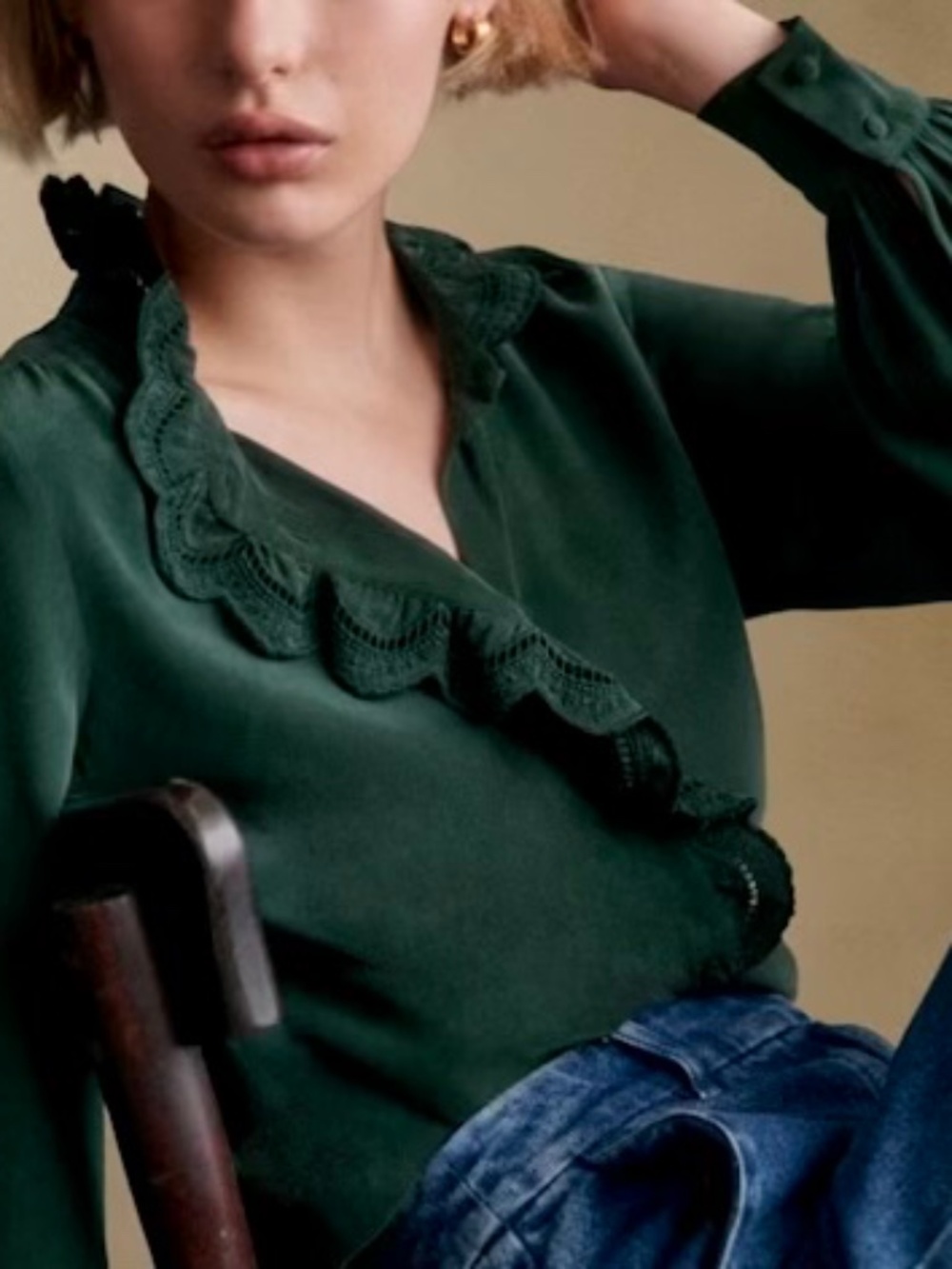 Sezane Chlo Shirt  in Bottle Green